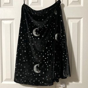 Collectif Black Velvet Skirt with Moon and Cats